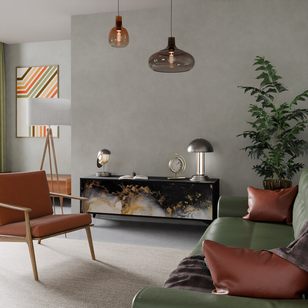 MARBLE OF TOMMORROW Móvel de TV com 3 Portas em Acabamento Preto