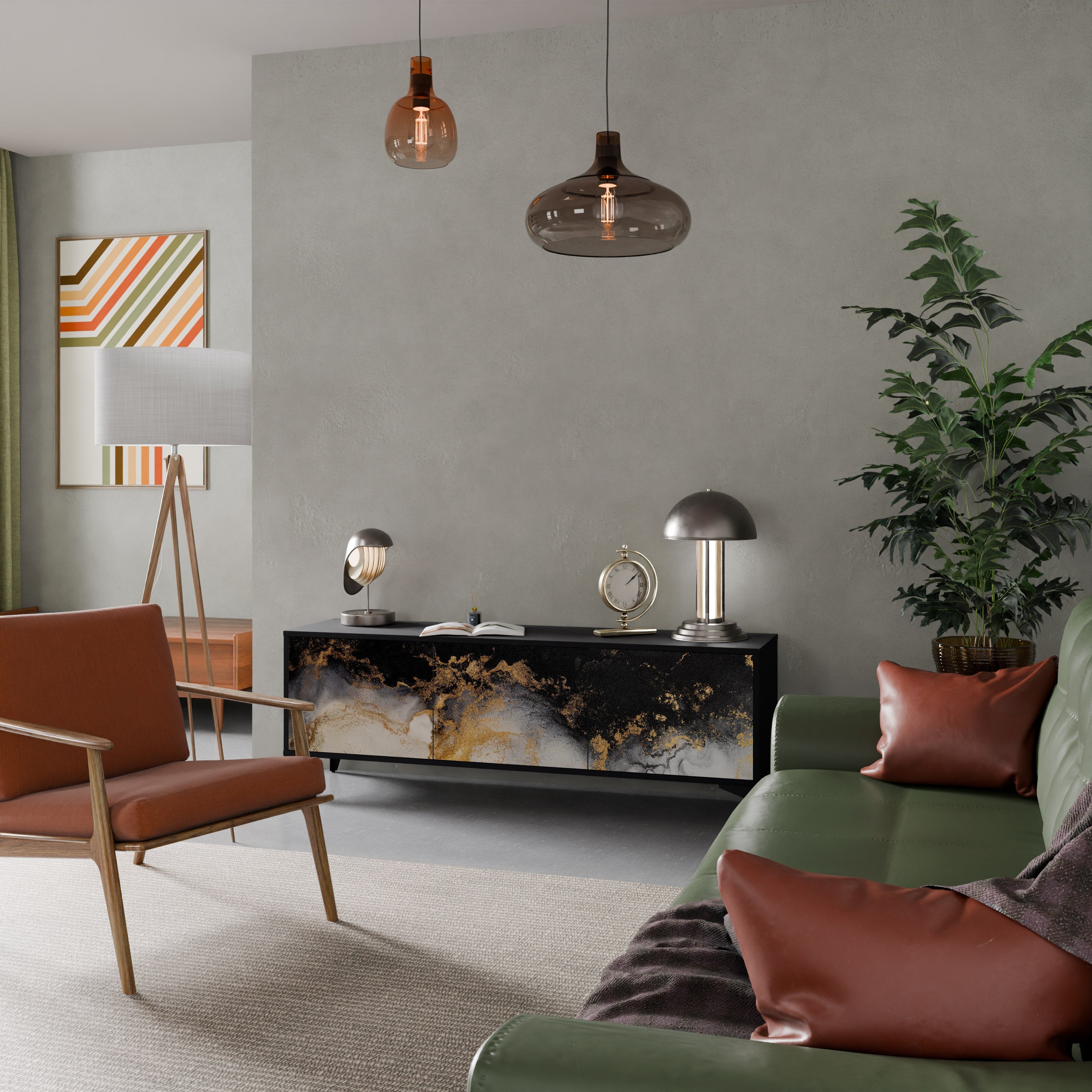 MARBLE OF TOMMORROW Móvel de TV com 3 Portas em Acabamento Preto