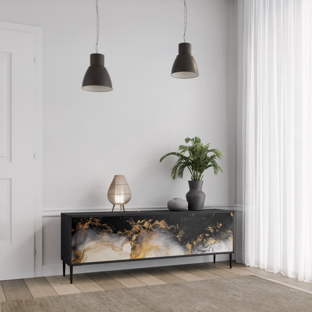 MARBLE OF TOMMORROW Móvel de TV com 3 Portas em Acabamento Preto