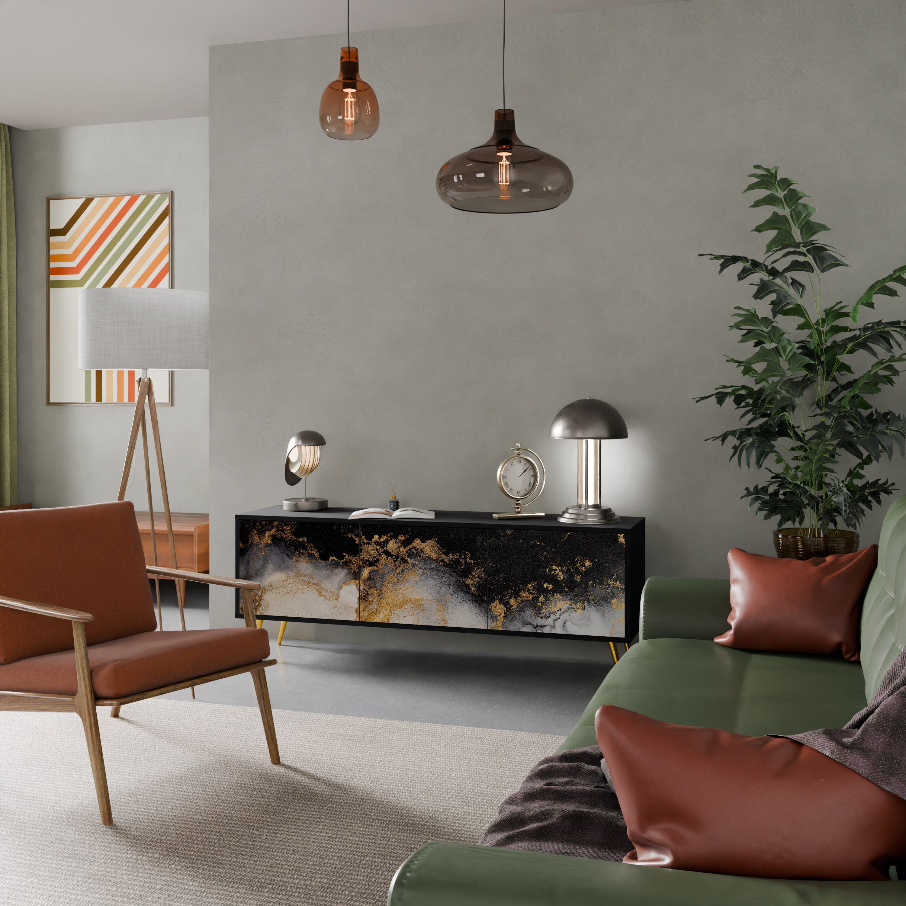 MARBLE OF TOMMORROW Móvel de TV com 3 Portas em Acabamento Preto