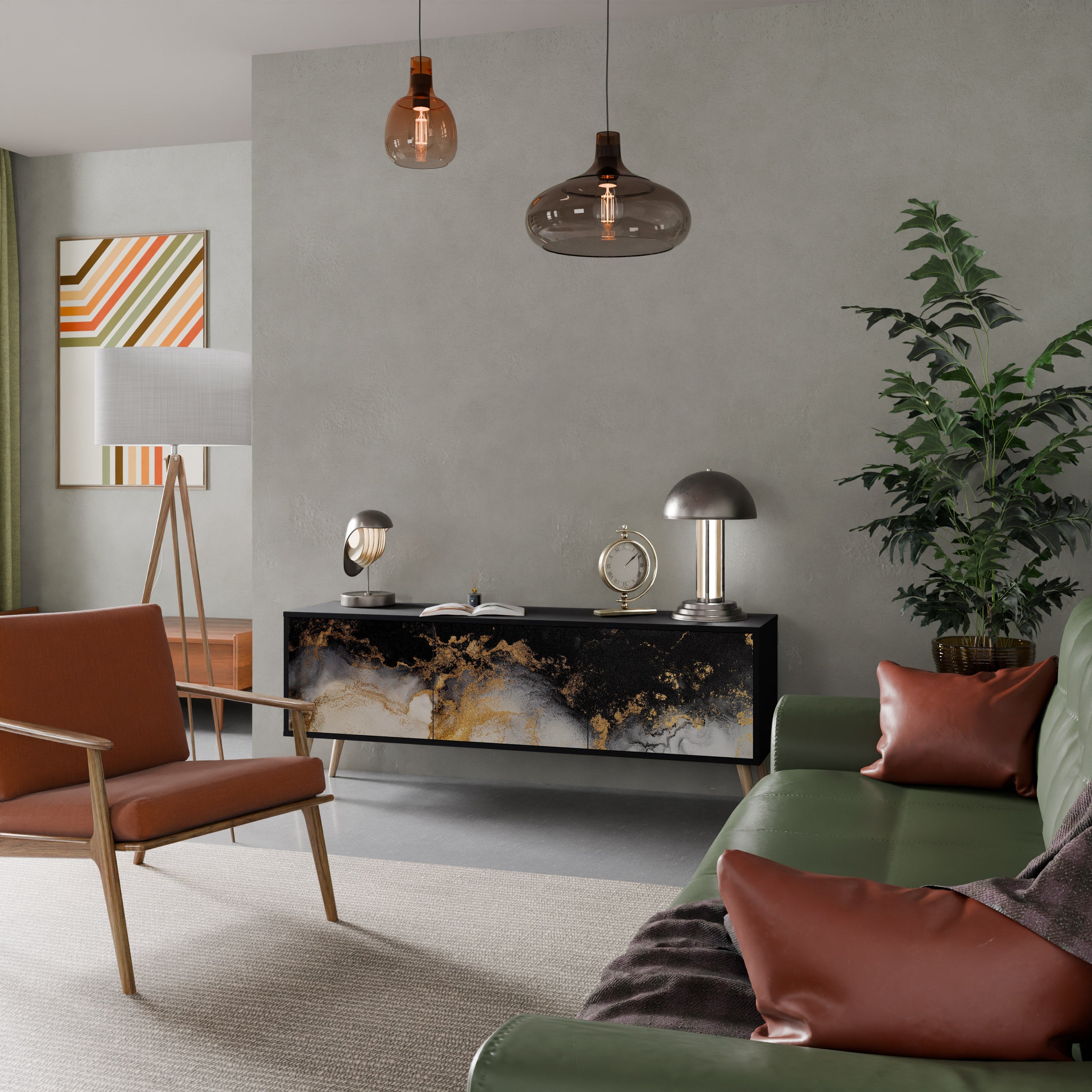 MARBLE OF TOMMORROW Móvel de TV com 3 Portas em Acabamento Preto