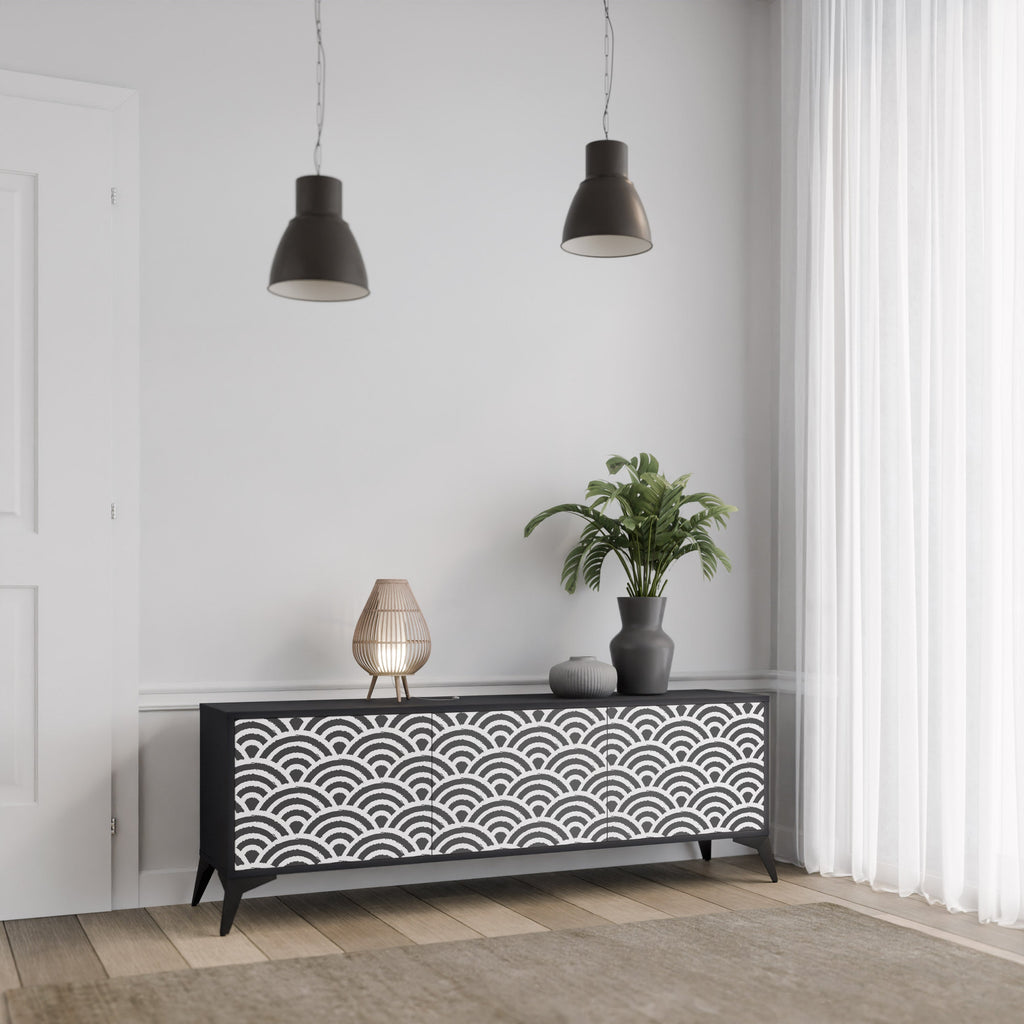 GLOOMY HOST Móvel de TV com 3 Portas em Acabamento Preto