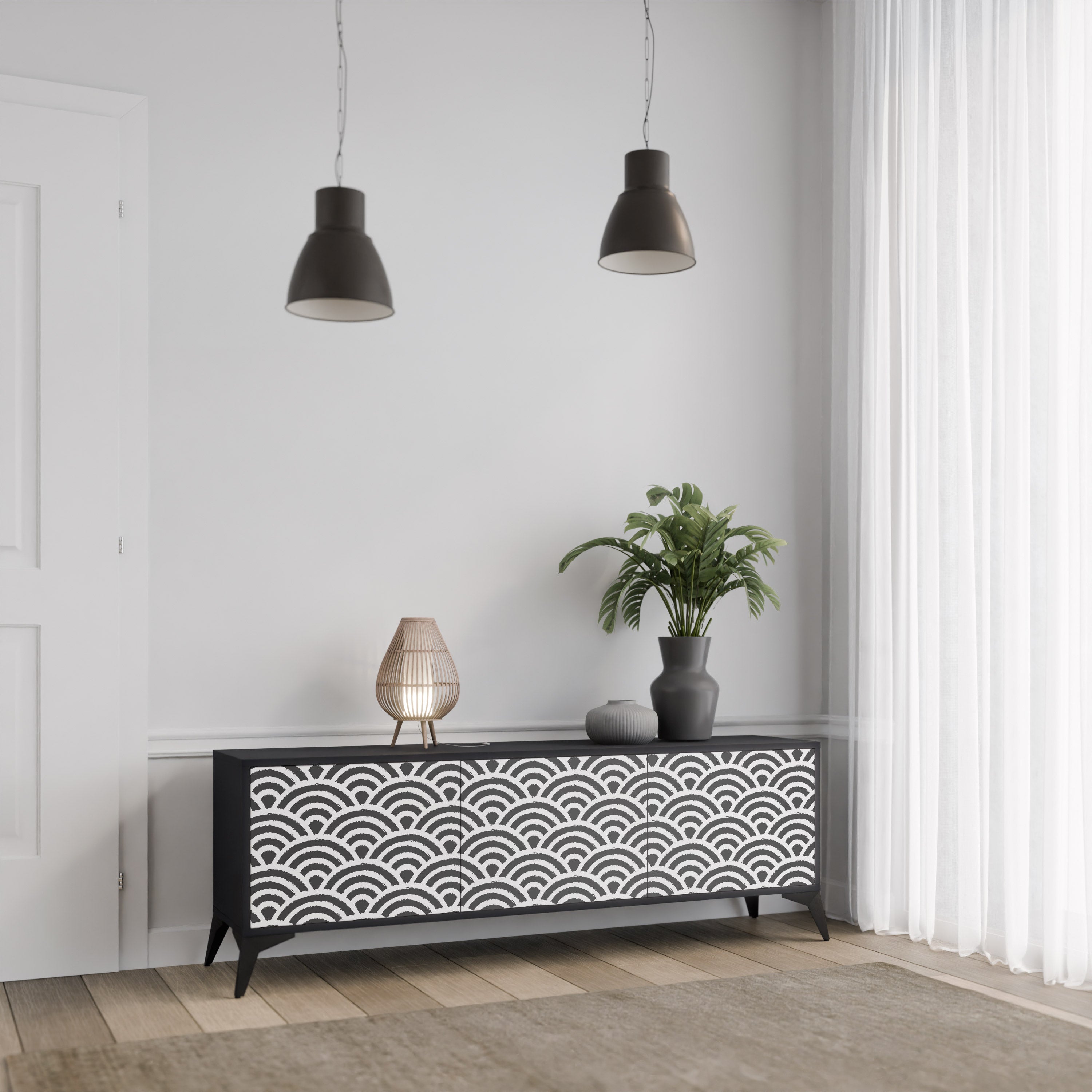 GLOOMY HOST Móvel de TV com 3 Portas em Acabamento Preto