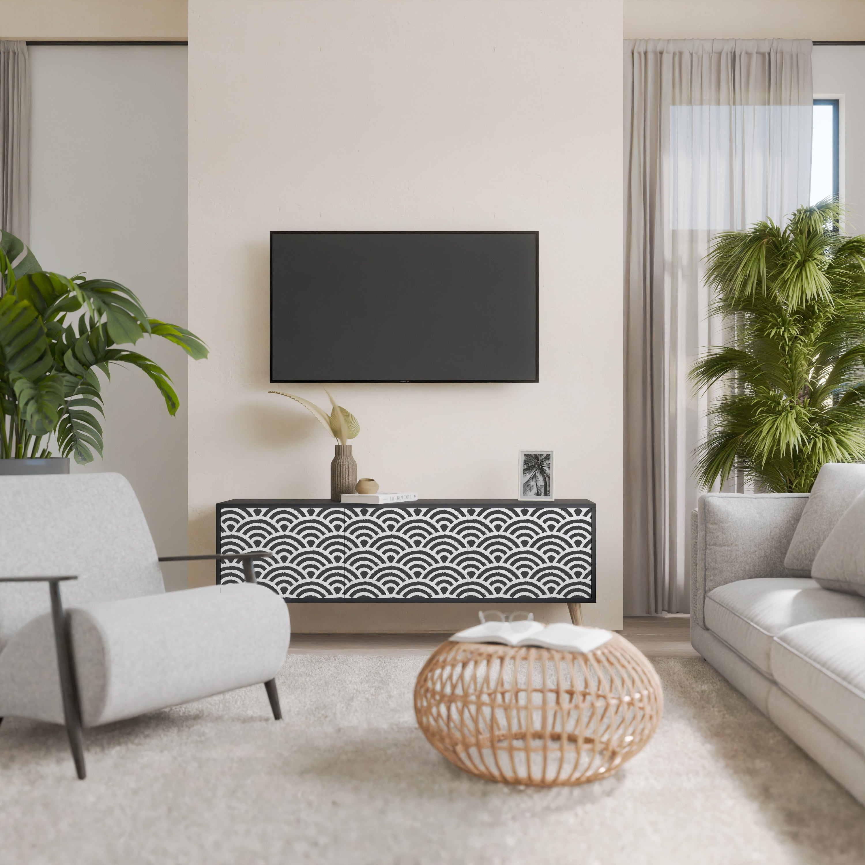 GLOOMY HOST Móvel de TV com 3 Portas em Acabamento Preto