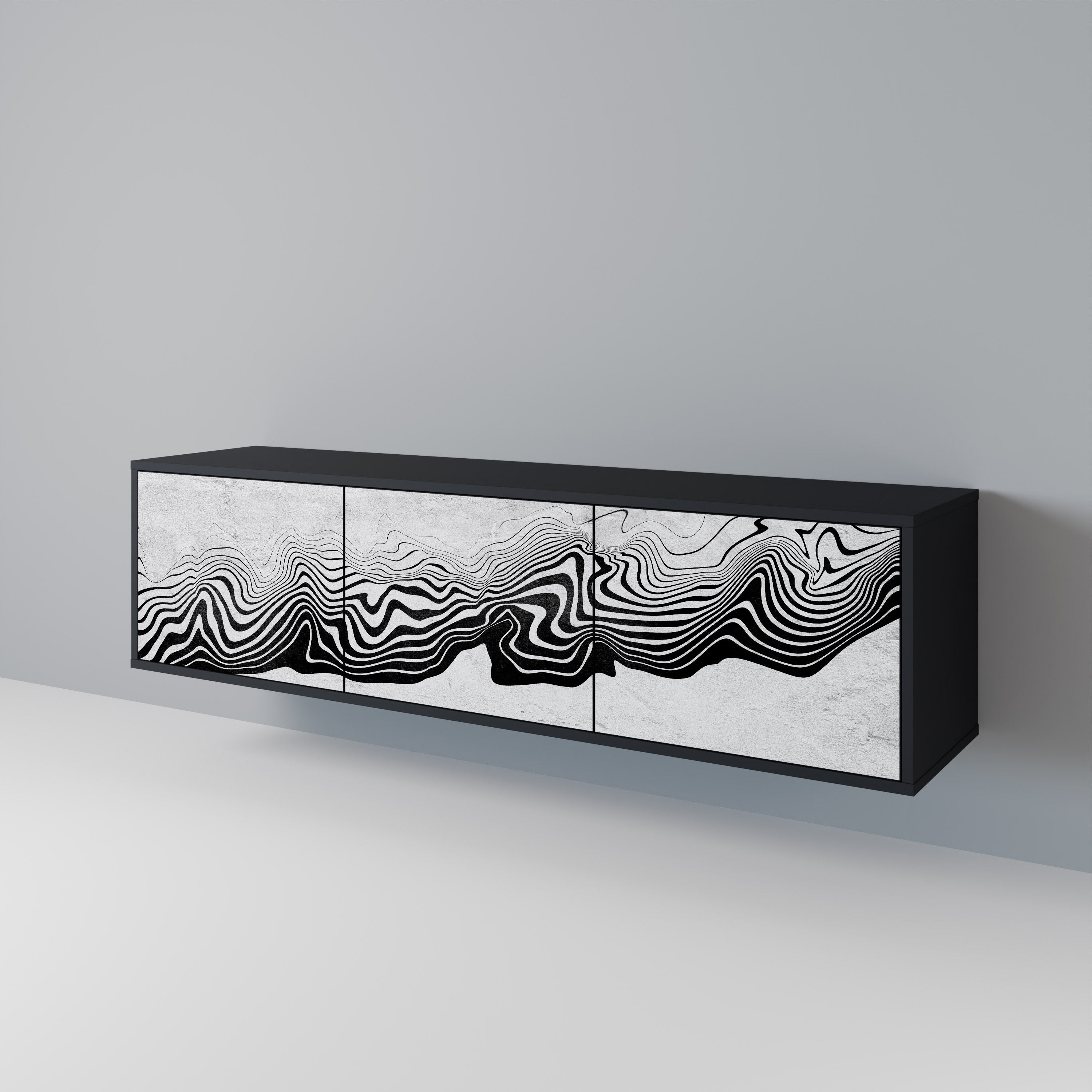 MONOCHROME MIRAGE 3-Door TV Stand in Black Finish