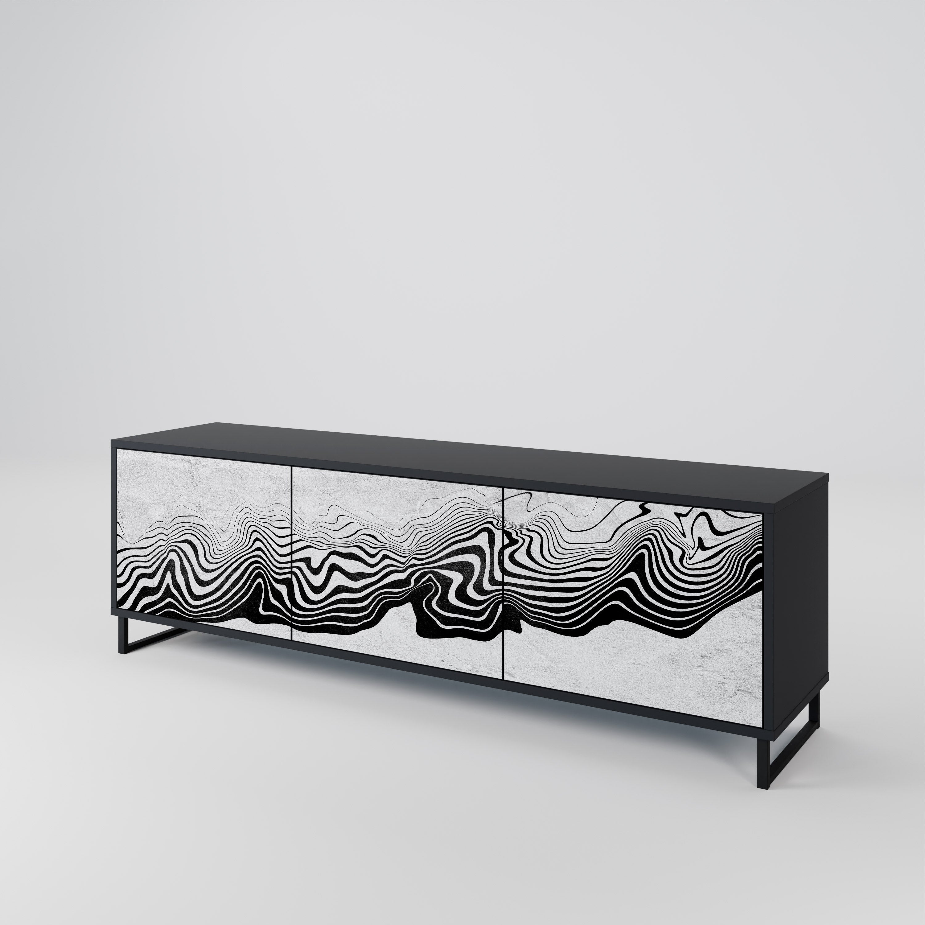 MONOCHROME MIRAGE 3-Door TV Stand in Black Finish