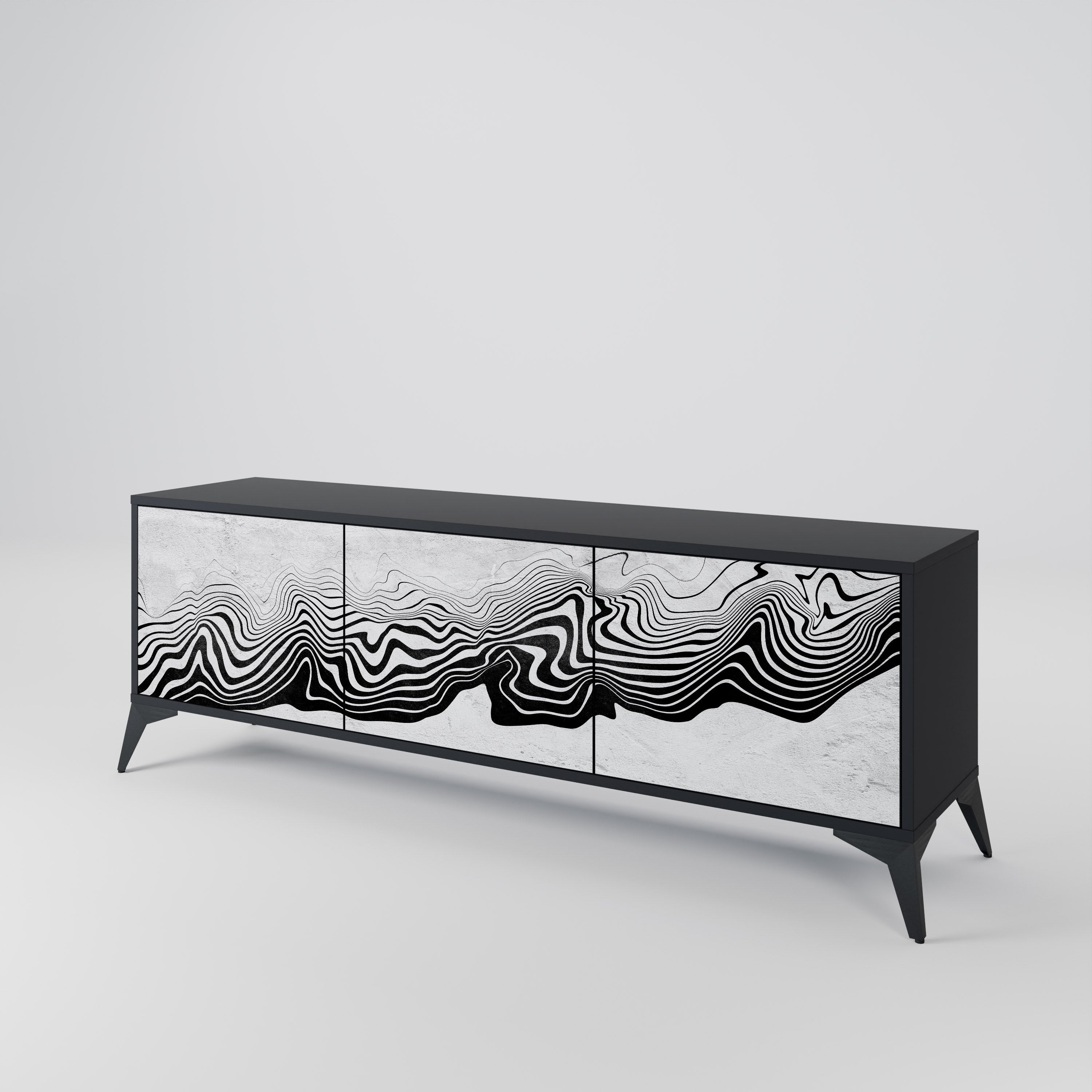 MONOCHROME MIRAGE 3-Door TV Stand in Black Finish
