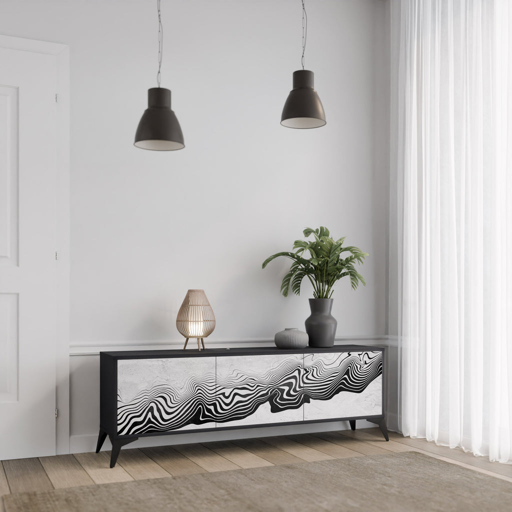 MONOCHROME MIRAGE 3-Door TV Stand in Black Finish