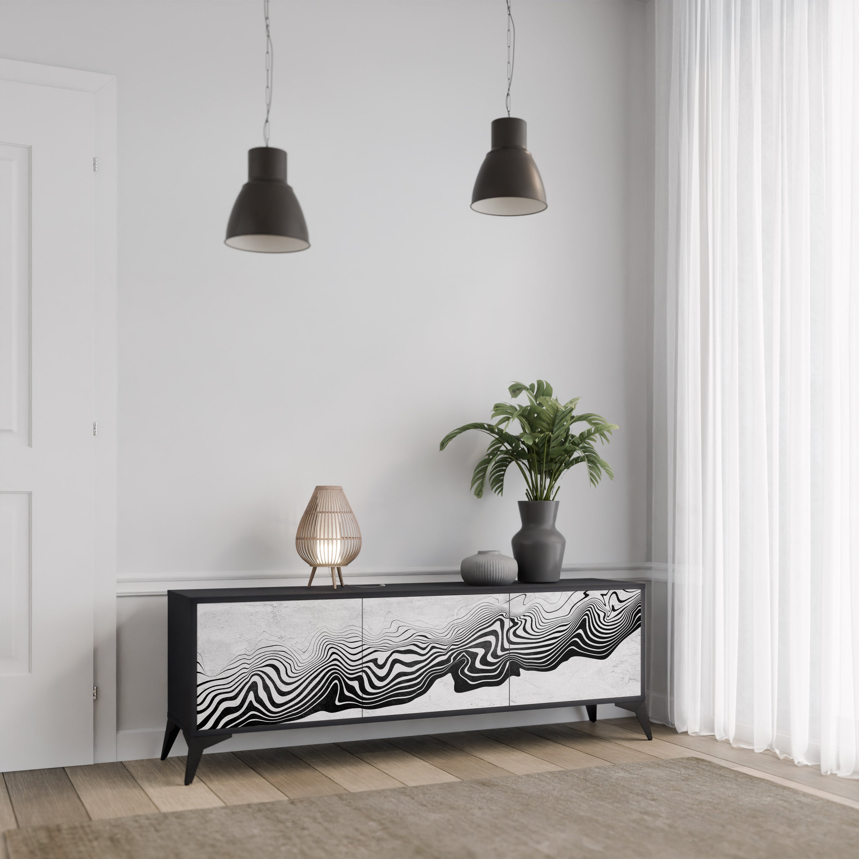 MONOCHROME MIRAGE 3-Door TV Stand in Black Finish