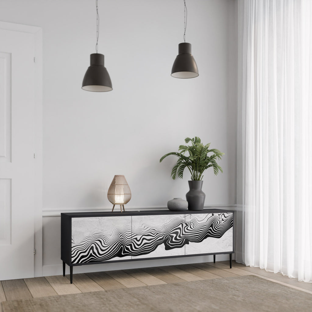 MONOCHROME MIRAGE 3-Door TV Stand in Black Finish