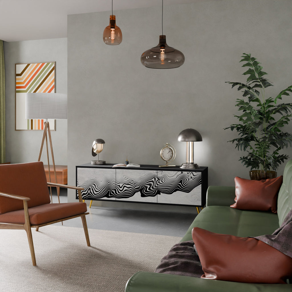 MONOCHROME MIRAGE 3-Door TV Stand in Black Finish