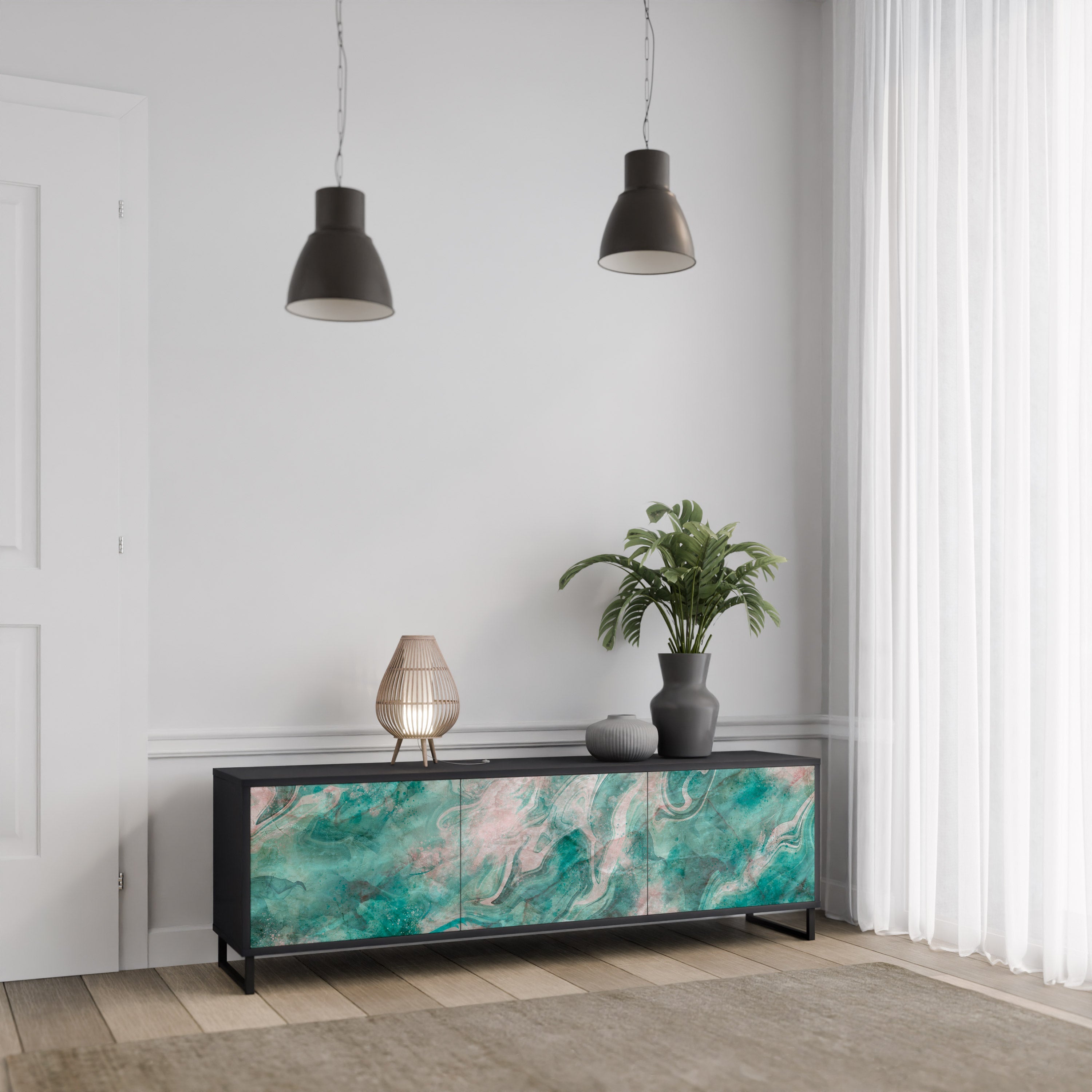 ABSTRACT ALCHEMY Móvel de TV com 3 Portas em Acabamento Preto