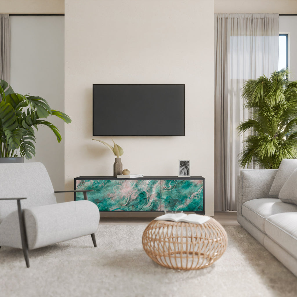 ABSTRACT ALCHEMY Móvel de TV com 3 Portas em Acabamento Preto