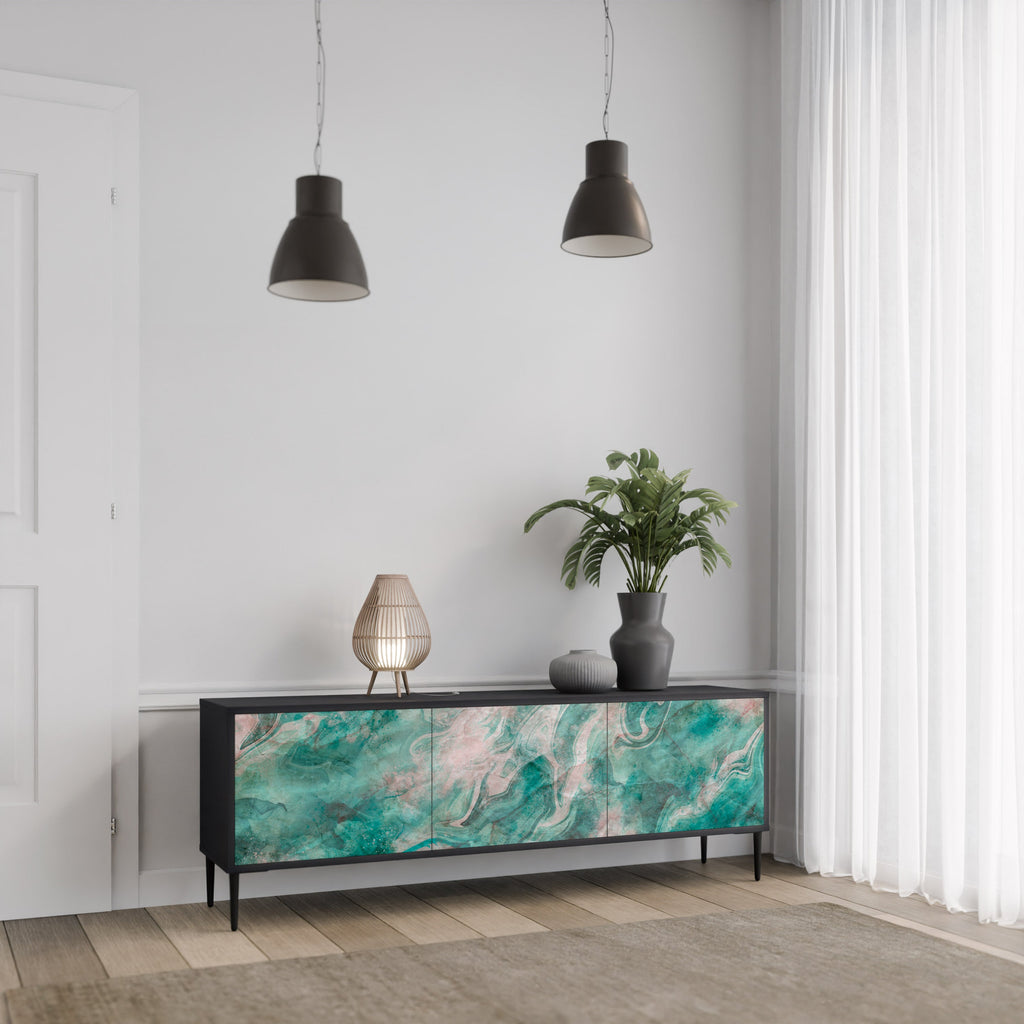 ABSTRACT ALCHEMY Móvel de TV com 3 Portas em Acabamento Preto