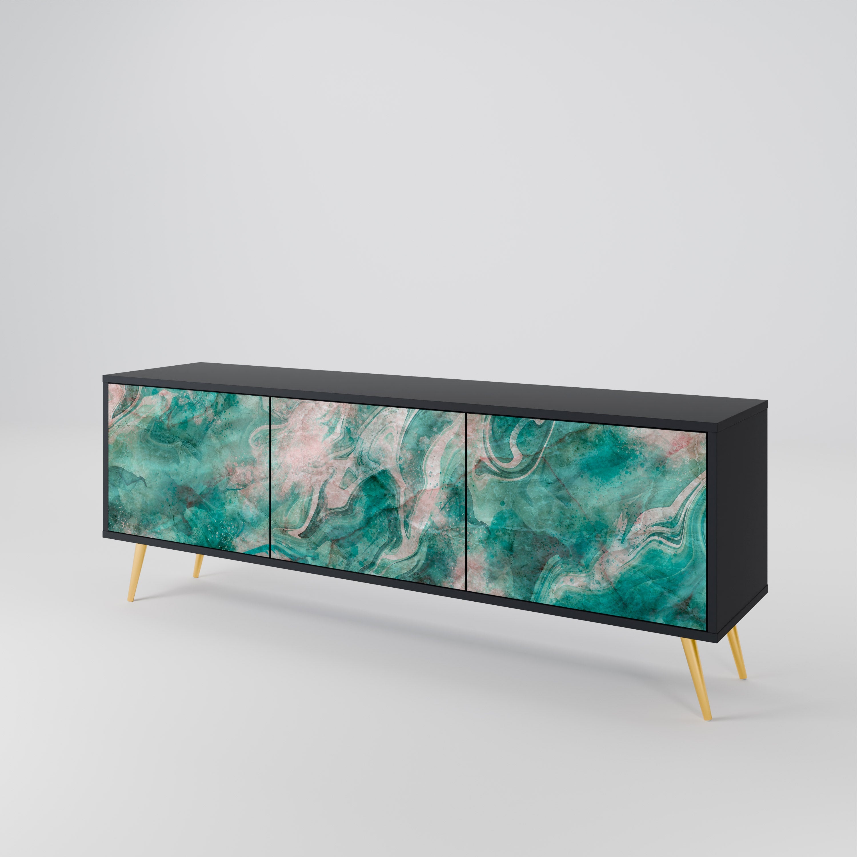 ABSTRACT ALCHEMY Móvel de TV com 3 Portas em Acabamento Preto