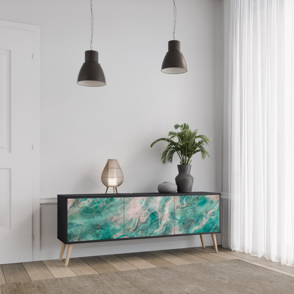 ABSTRACT ALCHEMY Móvel de TV com 3 Portas em Acabamento Preto