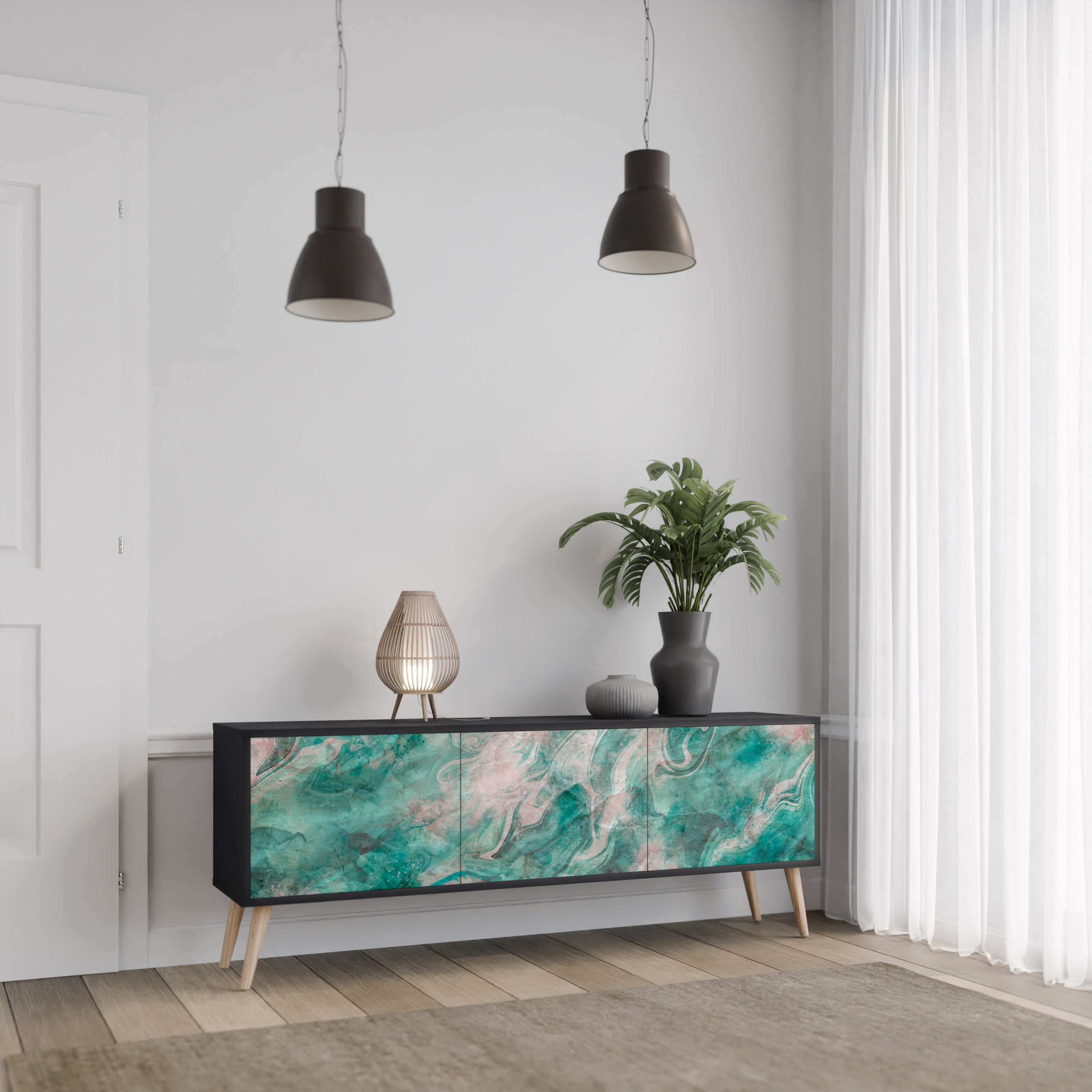 ABSTRACT ALCHEMY Móvel de TV com 3 Portas em Acabamento Preto