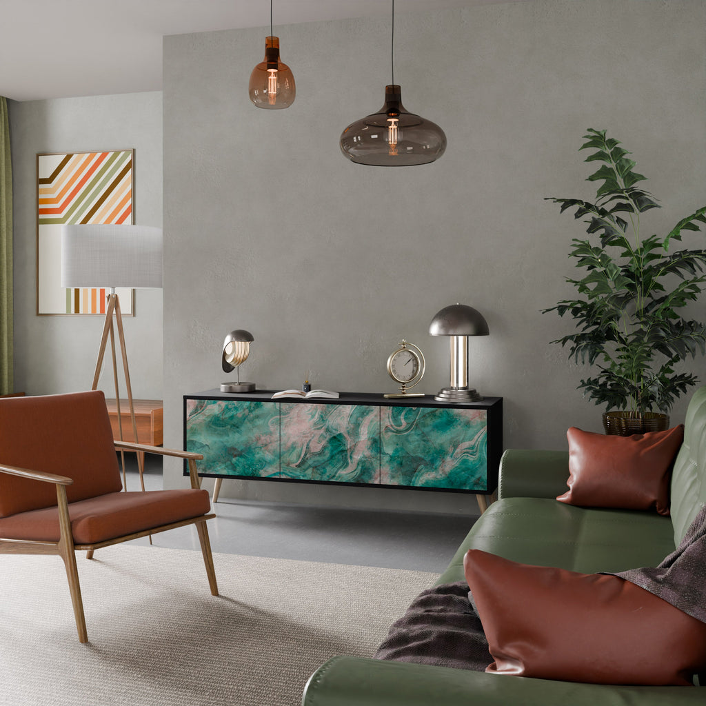 ABSTRACT ALCHEMY Móvel de TV com 3 Portas em Acabamento Preto