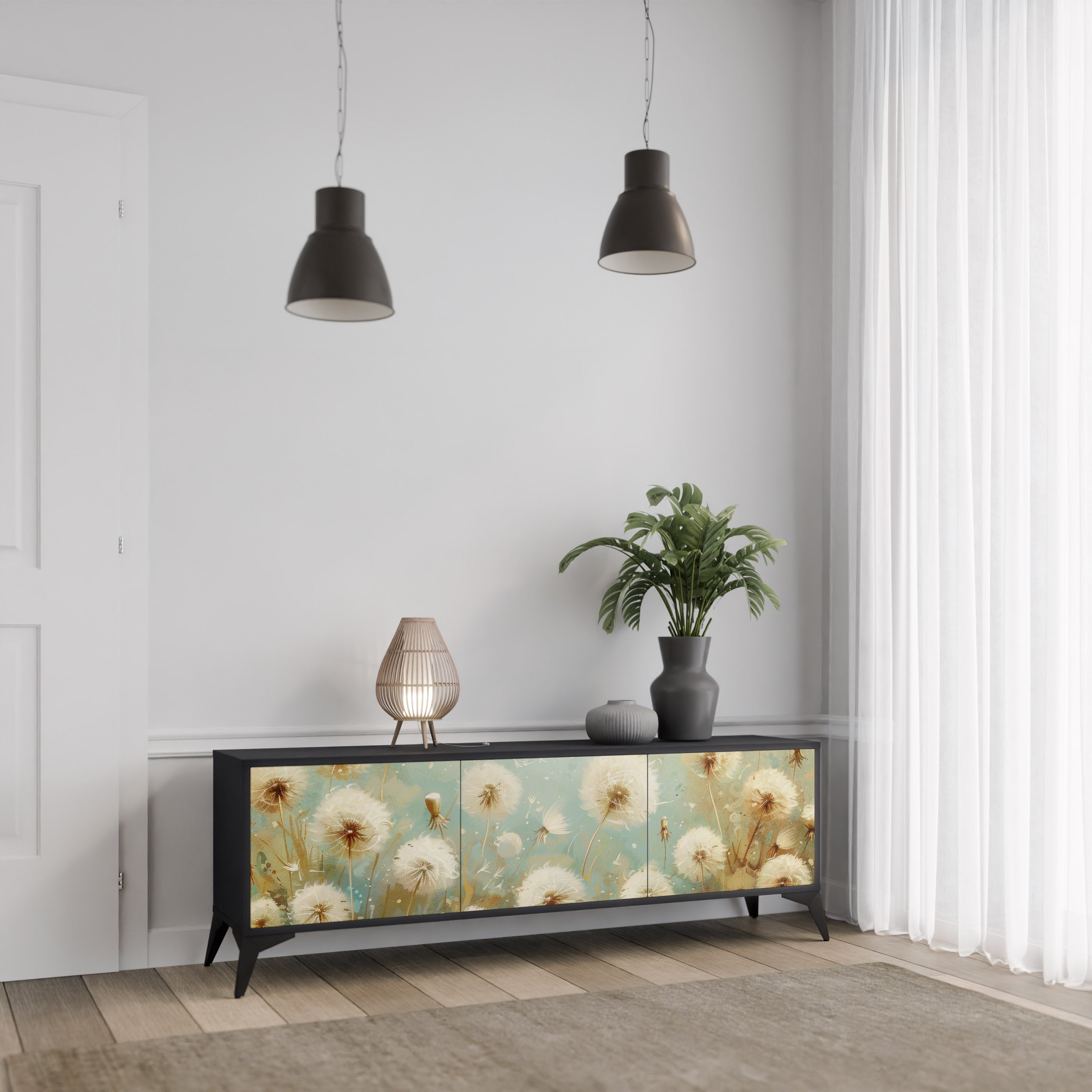 DREAMY MEADOW Móvel de TV com 3 Portas em Acabamento Preto