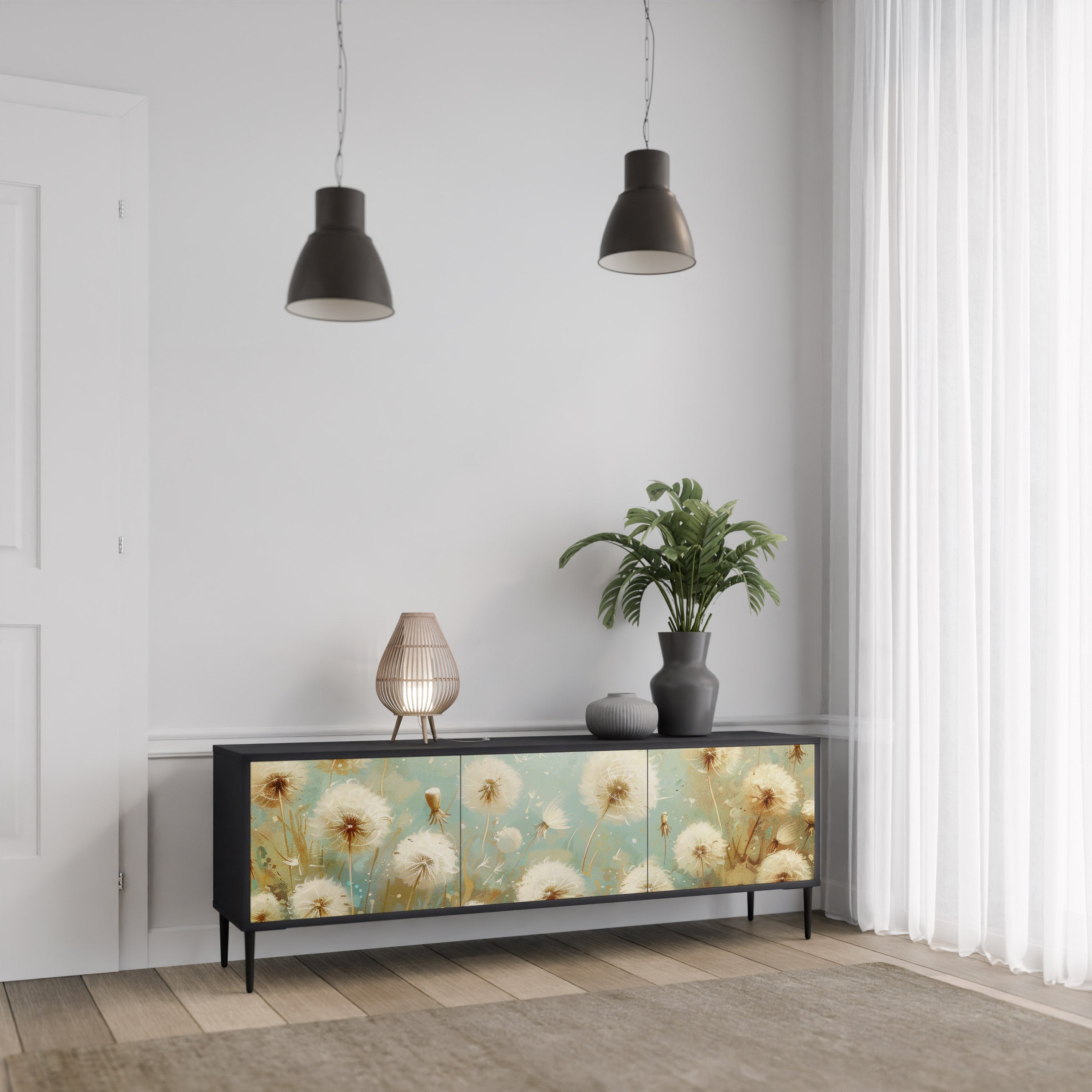 DREAMY MEADOW Móvel de TV com 3 Portas em Acabamento Preto
