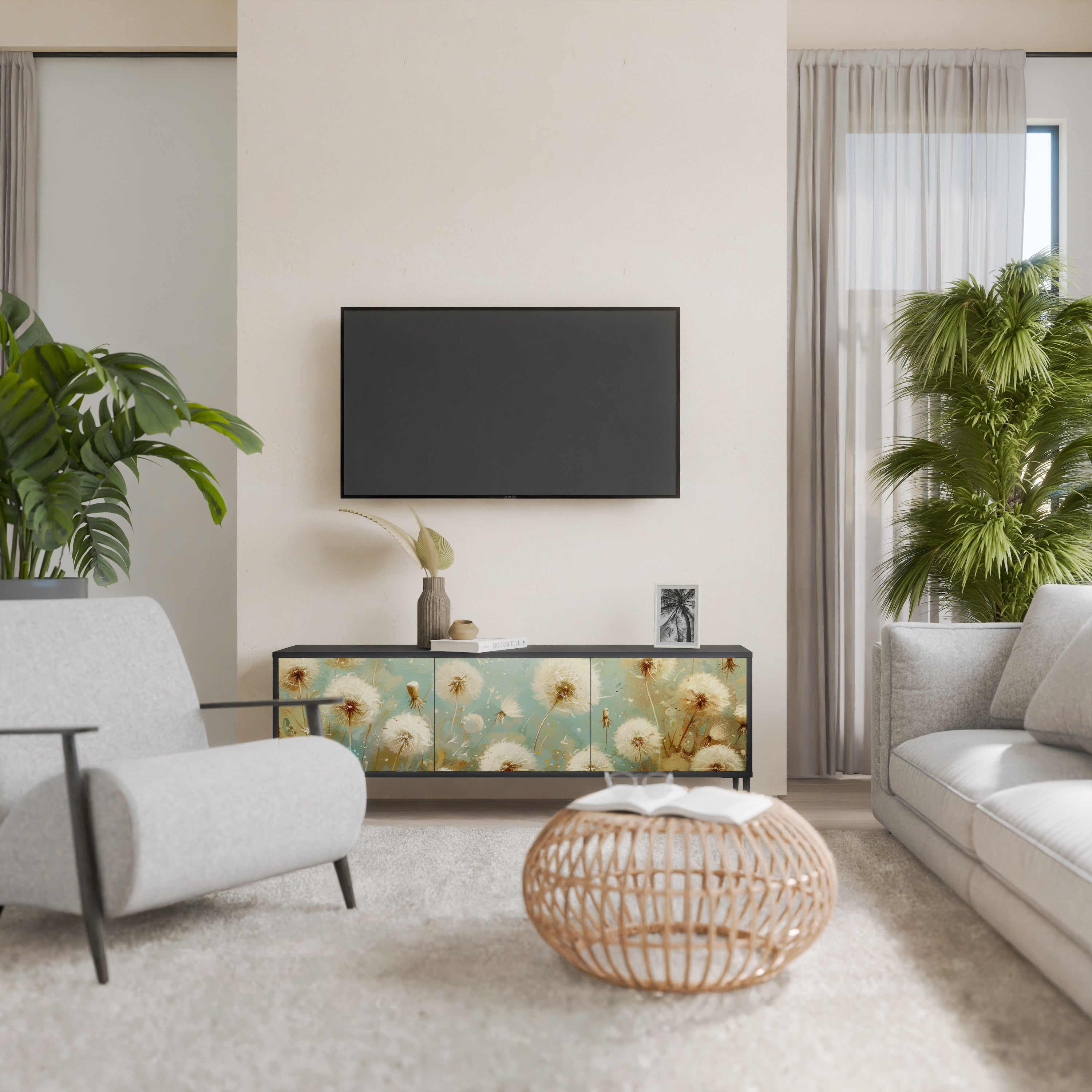 DREAMY MEADOW Móvel de TV com 3 Portas em Acabamento Preto