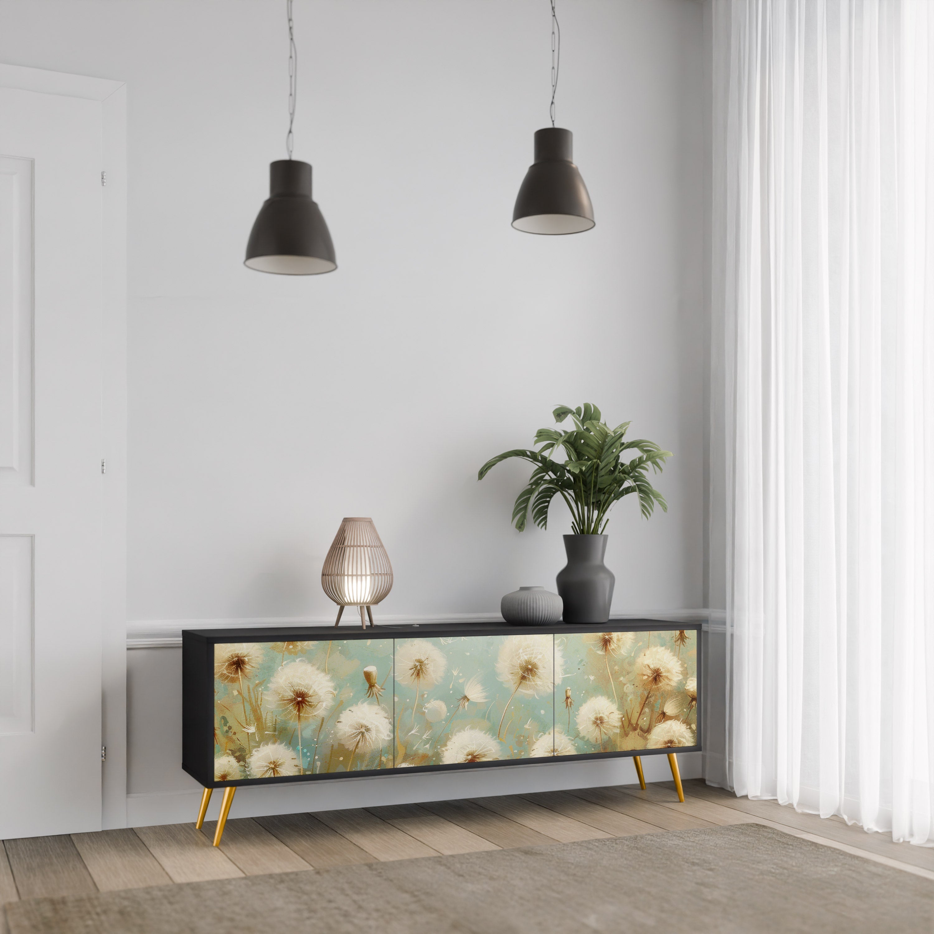 DREAMY MEADOW Móvel de TV com 3 Portas em Acabamento Preto