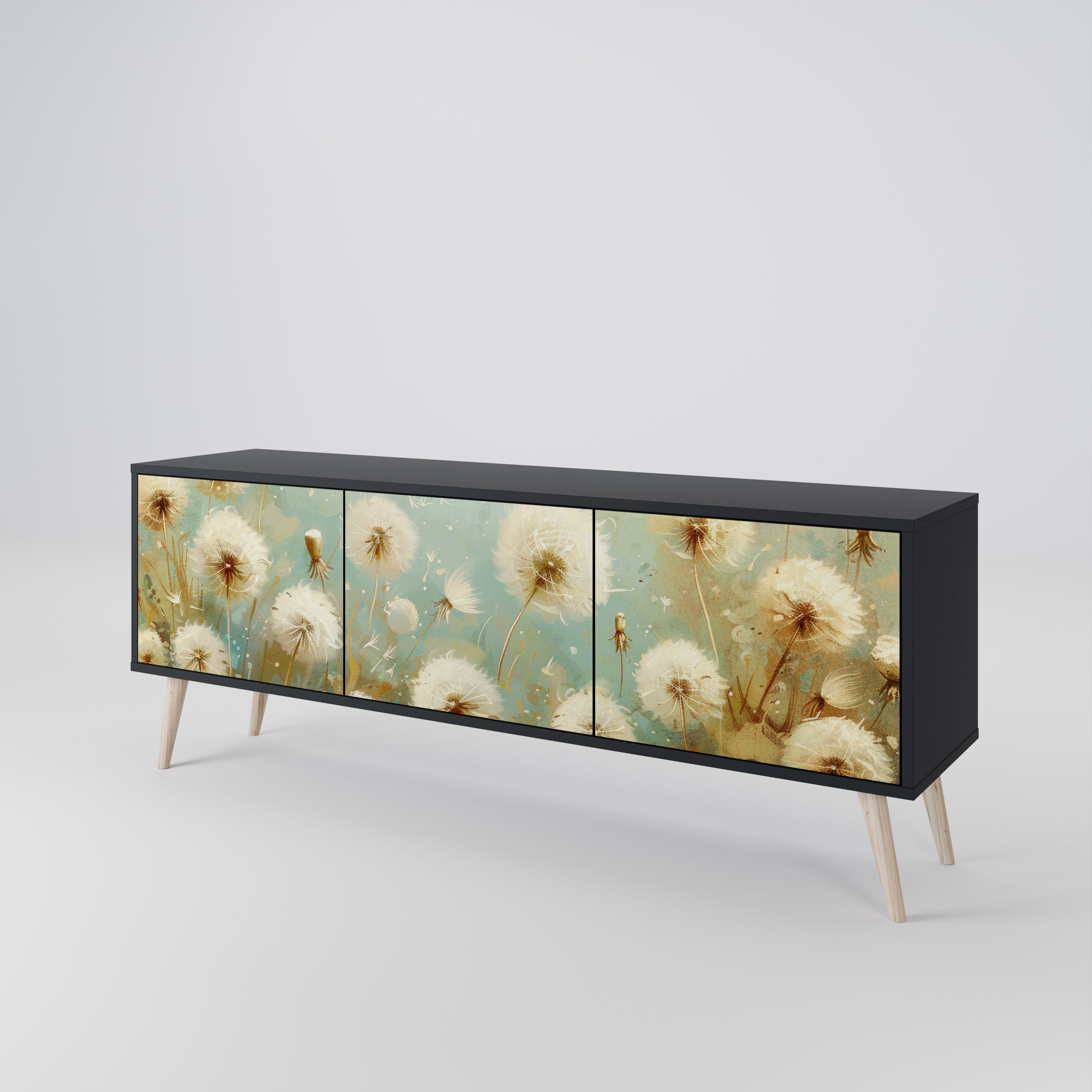 DREAMY MEADOW Móvel de TV com 3 Portas em Acabamento Preto