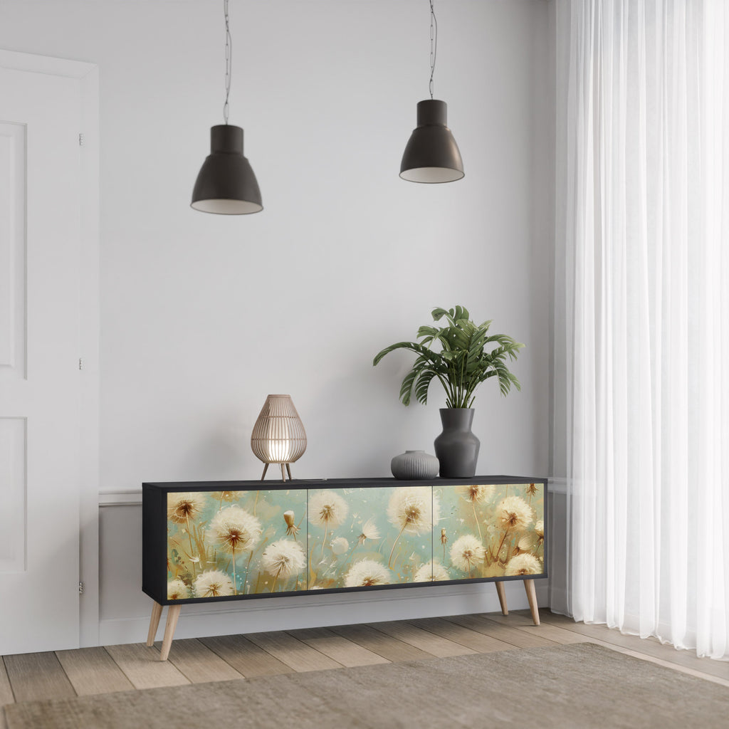 DREAMY MEADOW Móvel de TV com 3 Portas em Acabamento Preto