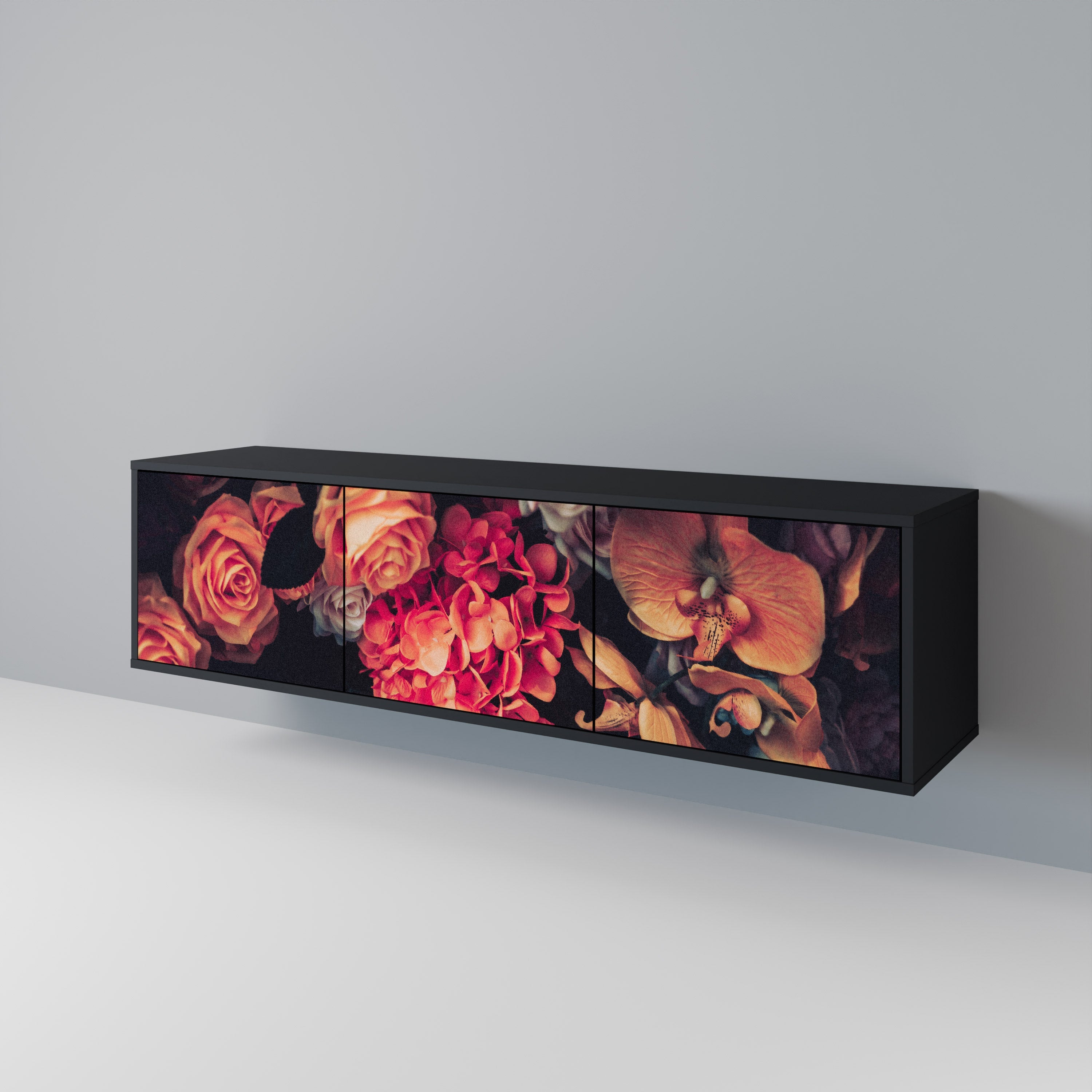 NEVERENDING BLOOM Móvel de TV com 3 Portas em Acabamento Preto