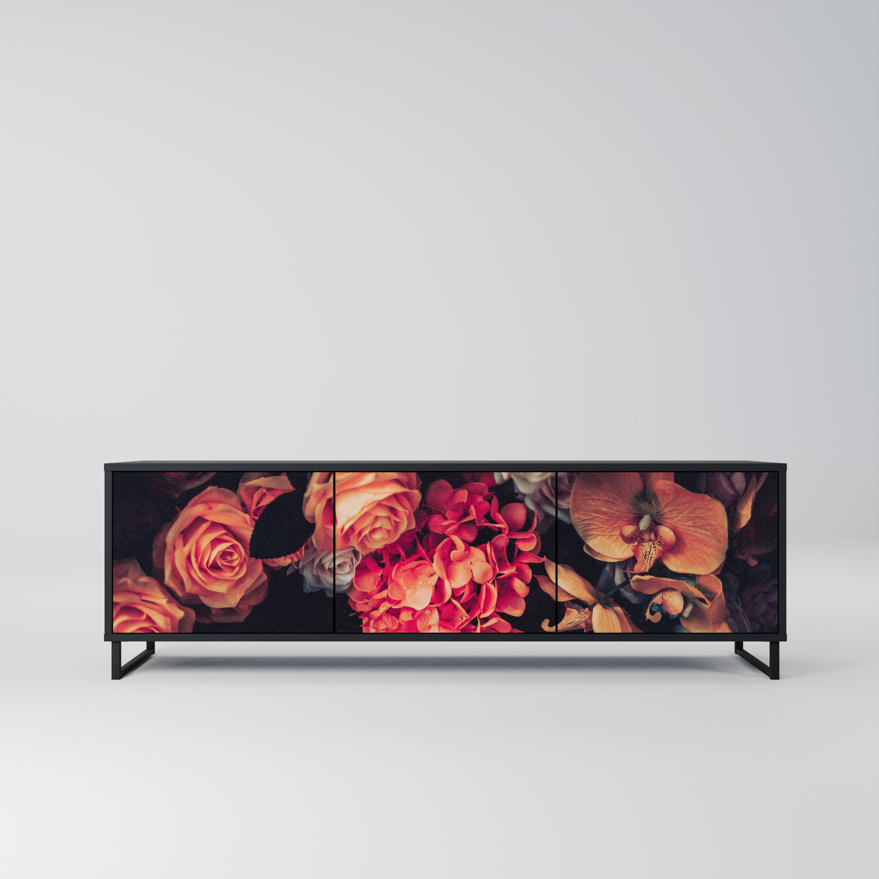 NEVERENDING BLOOM Móvel de TV com 3 Portas em Acabamento Preto