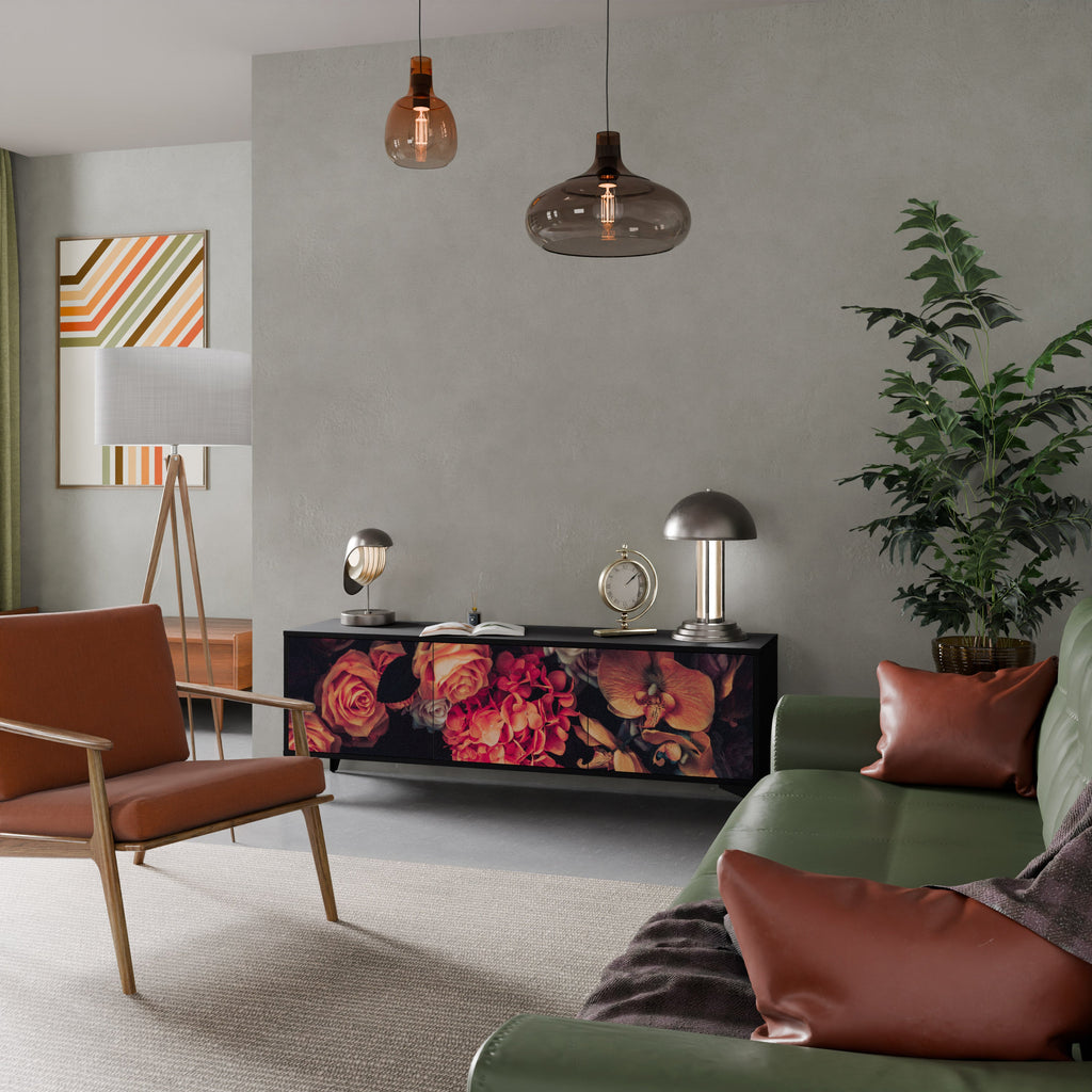 NEVERENDING BLOOM Móvel de TV com 3 Portas em Acabamento Preto