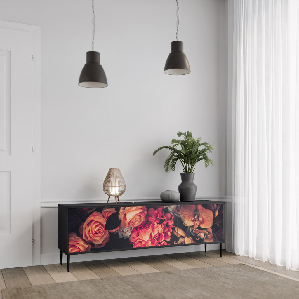 NEVERENDING BLOOM Móvel de TV com 3 Portas em Acabamento Preto