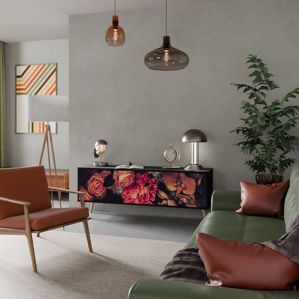 NEVERENDING BLOOM Móvel de TV com 3 Portas em Acabamento Preto