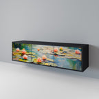 BLOOMING WATERS 3-Door TV Stand in Black Finish