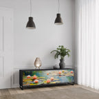 BLOOMING WATERS 3-Door TV Stand in Black Finish