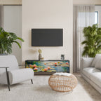 BLOOMING WATERS 3-Door TV Stand in Black Finish