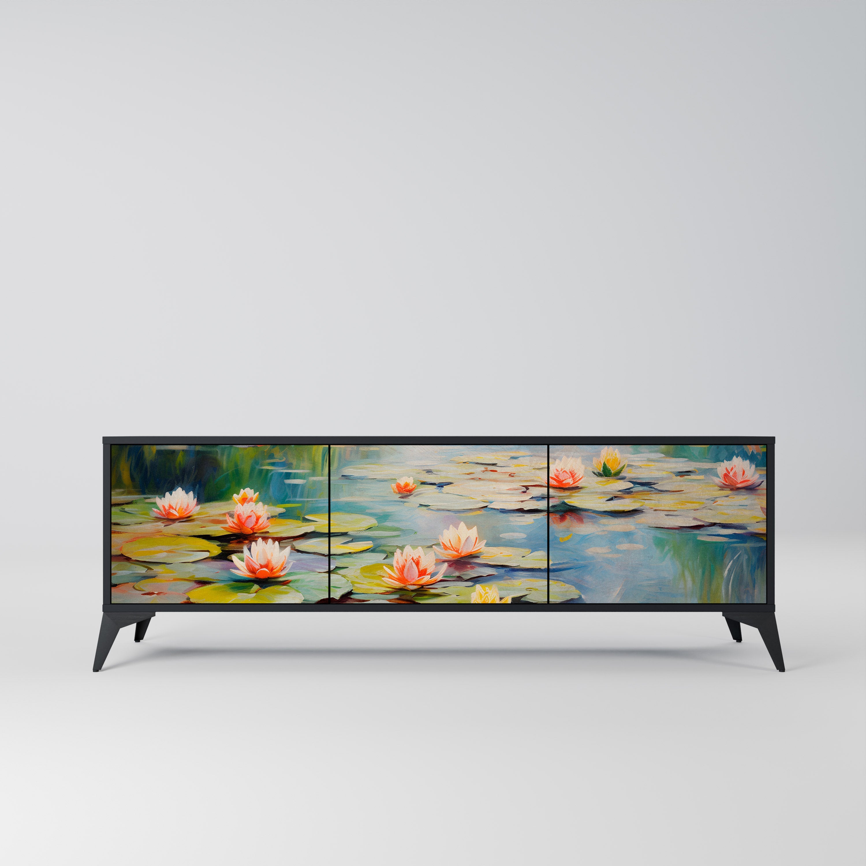 BLOOMING WATERS Móvel de TV com 3 Portas em Acabamento Preto