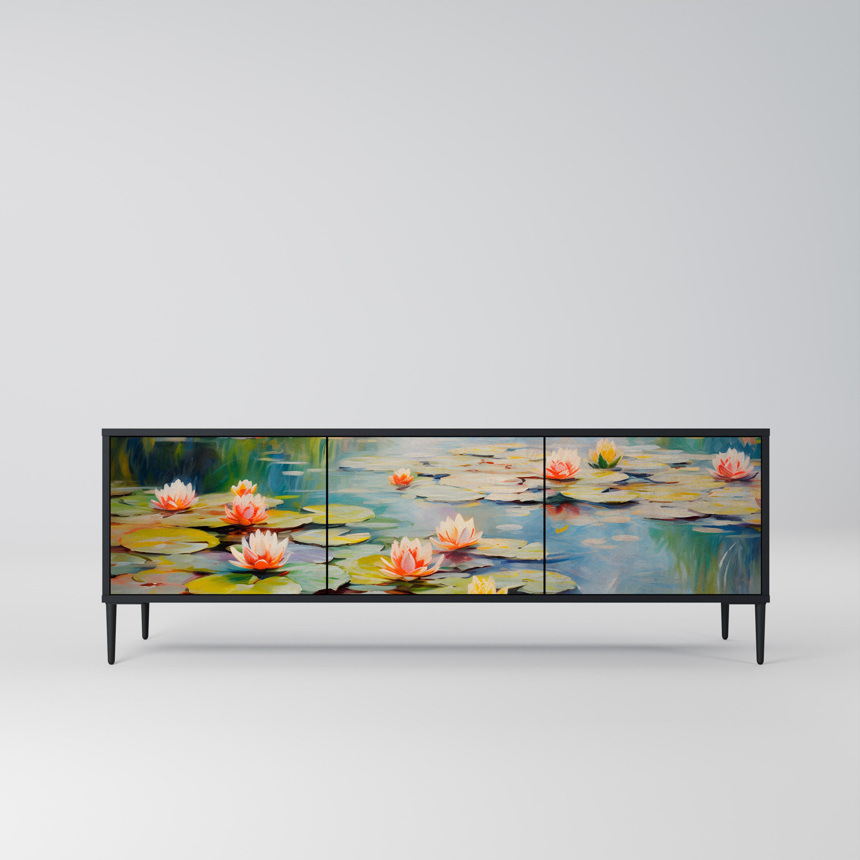 BLOOMING WATERS Móvel de TV com 3 Portas em Acabamento Preto