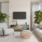 BLOOMING WATERS 3-Door TV Stand in Black Finish