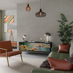 BLOOMING WATERS 3-Door TV Stand in Black Finish