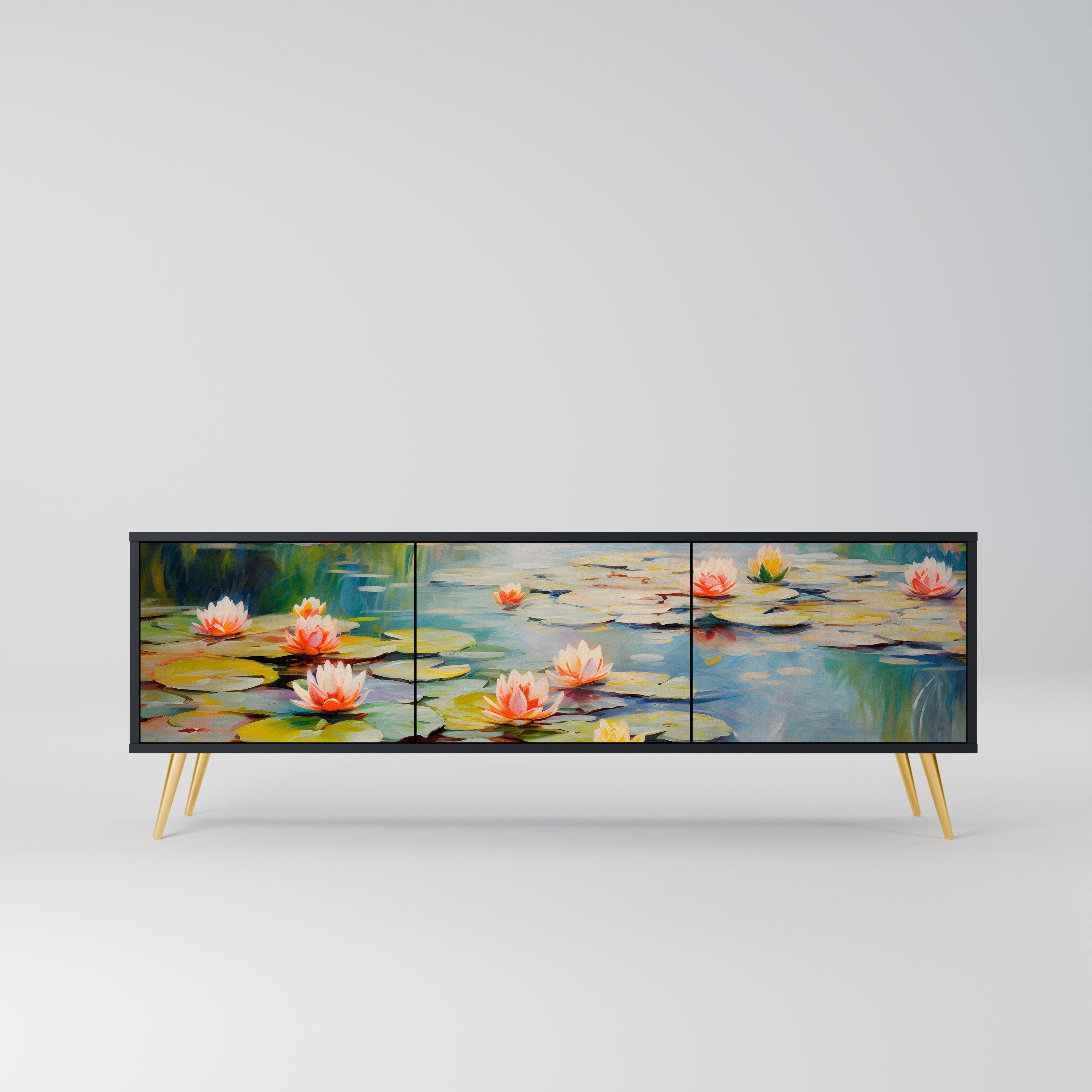 BLOOMING WATERS Móvel de TV com 3 Portas em Acabamento Preto