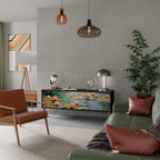 BLOOMING WATERS 3-Door TV Stand in Black Finish