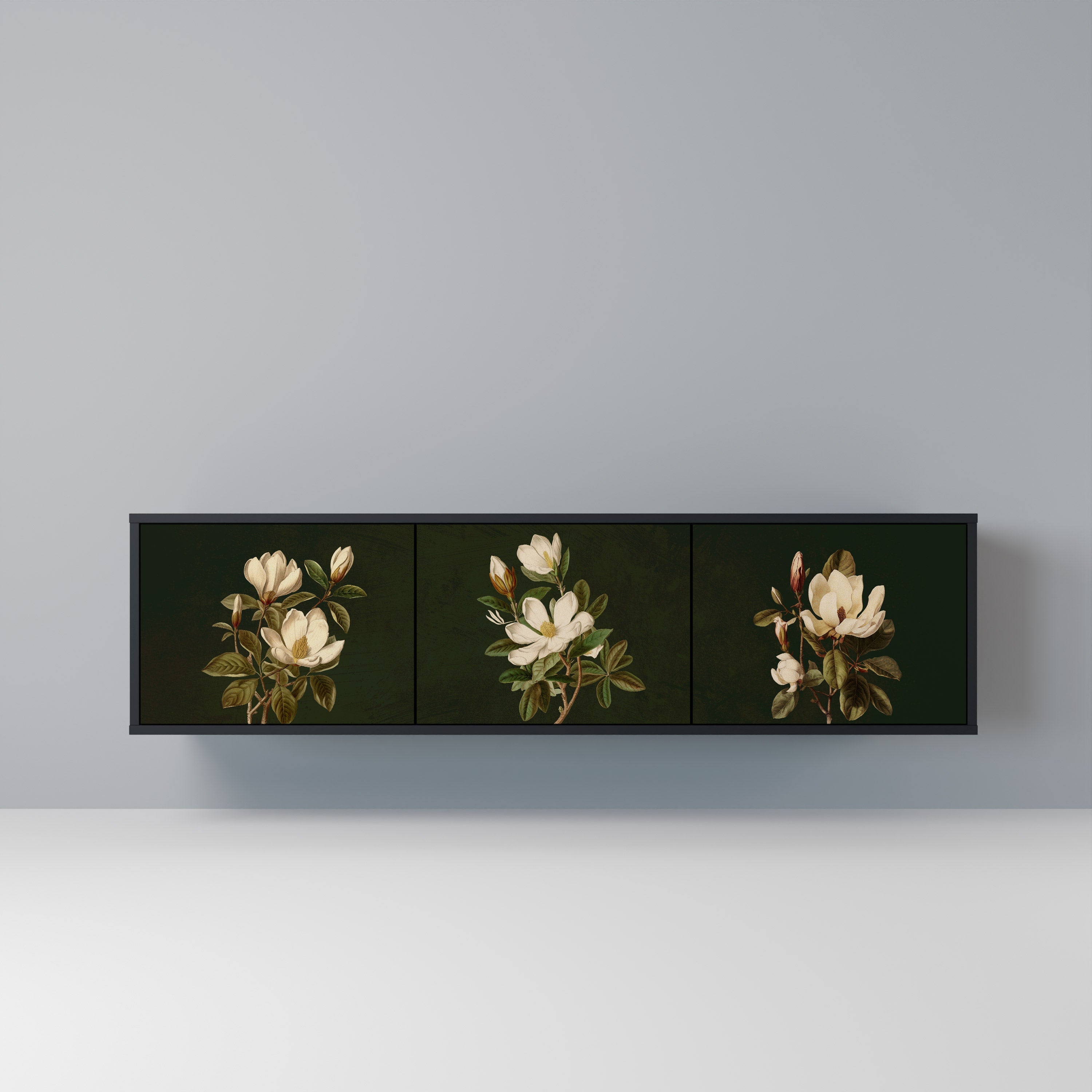 FLORAL NOIR Móvel de TV com 3 Portas em Acabamento Preto