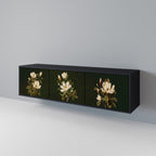 FLORAL NOIR 3-Door TV Stand in Black Finish