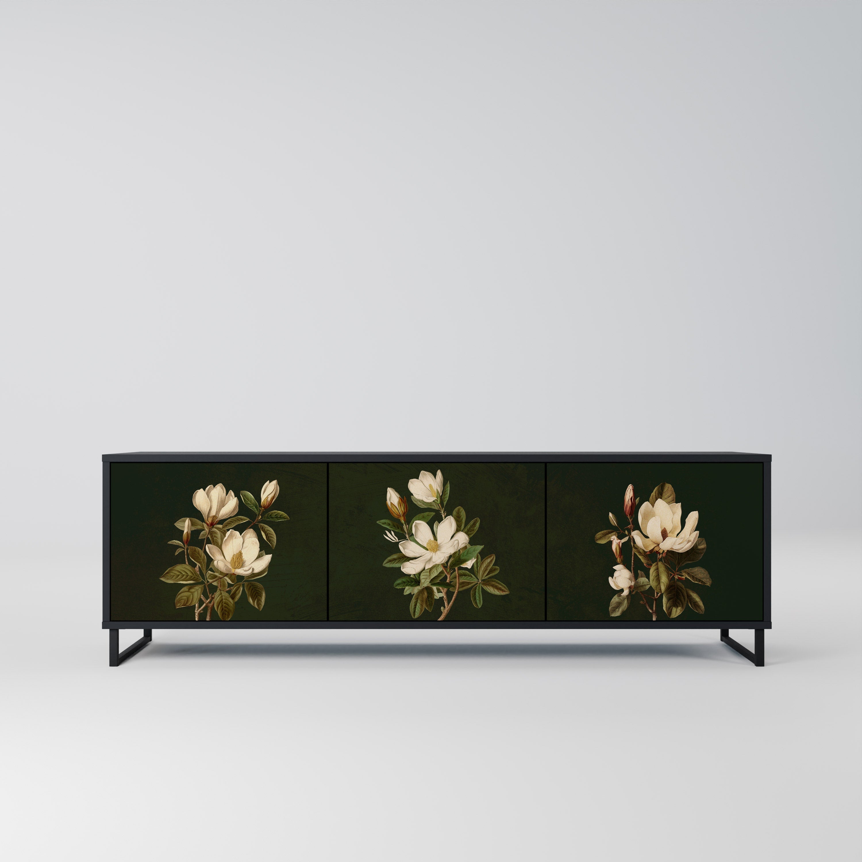 FLORAL NOIR Móvel de TV com 3 Portas em Acabamento Preto