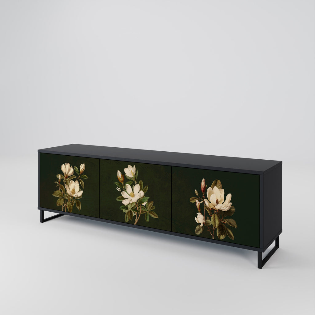 FLORAL NOIR 3-Door TV Stand in Black Finish