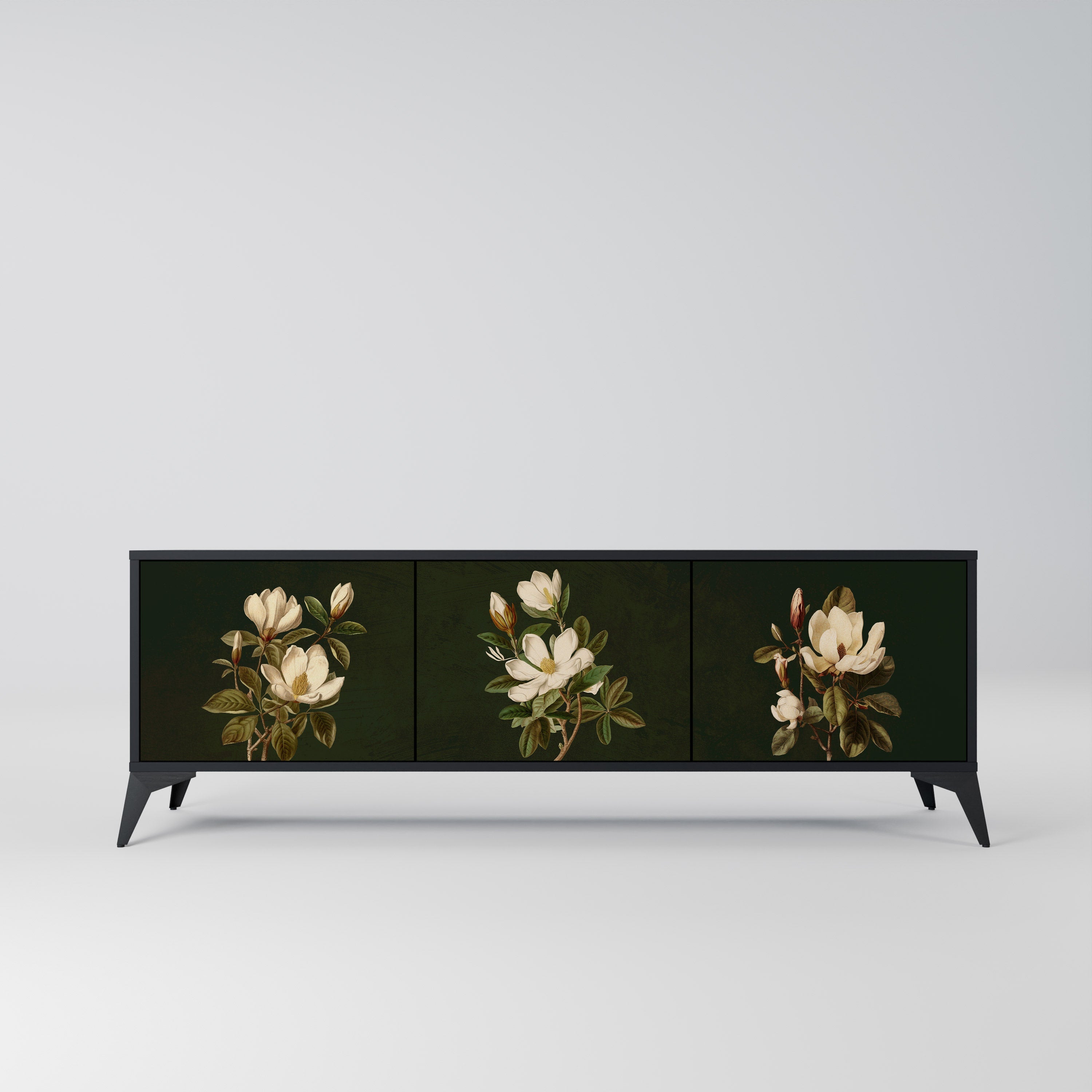 FLORAL NOIR Móvel de TV com 3 Portas em Acabamento Preto