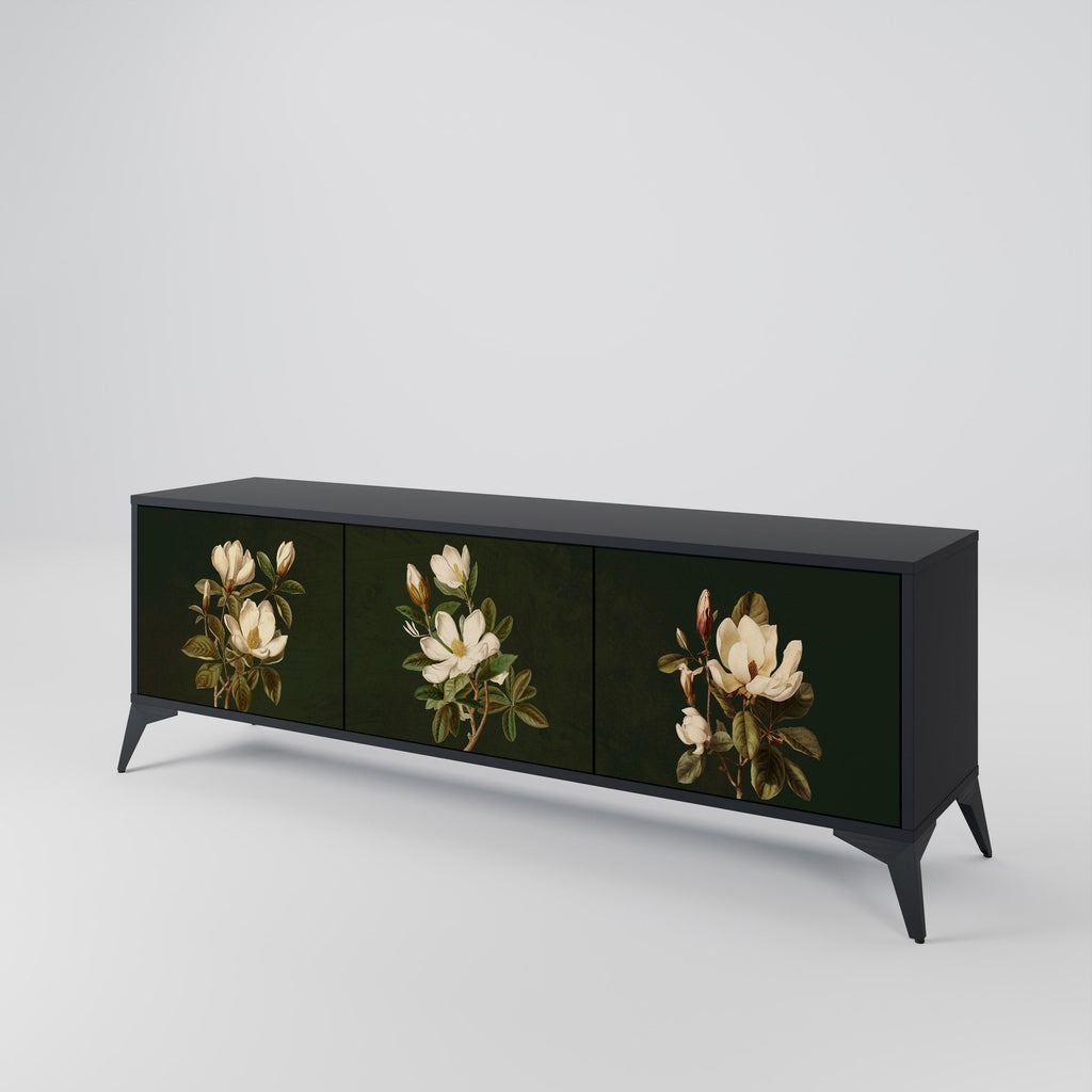 FLORAL NOIR 3-Door TV Stand in Black Finish
