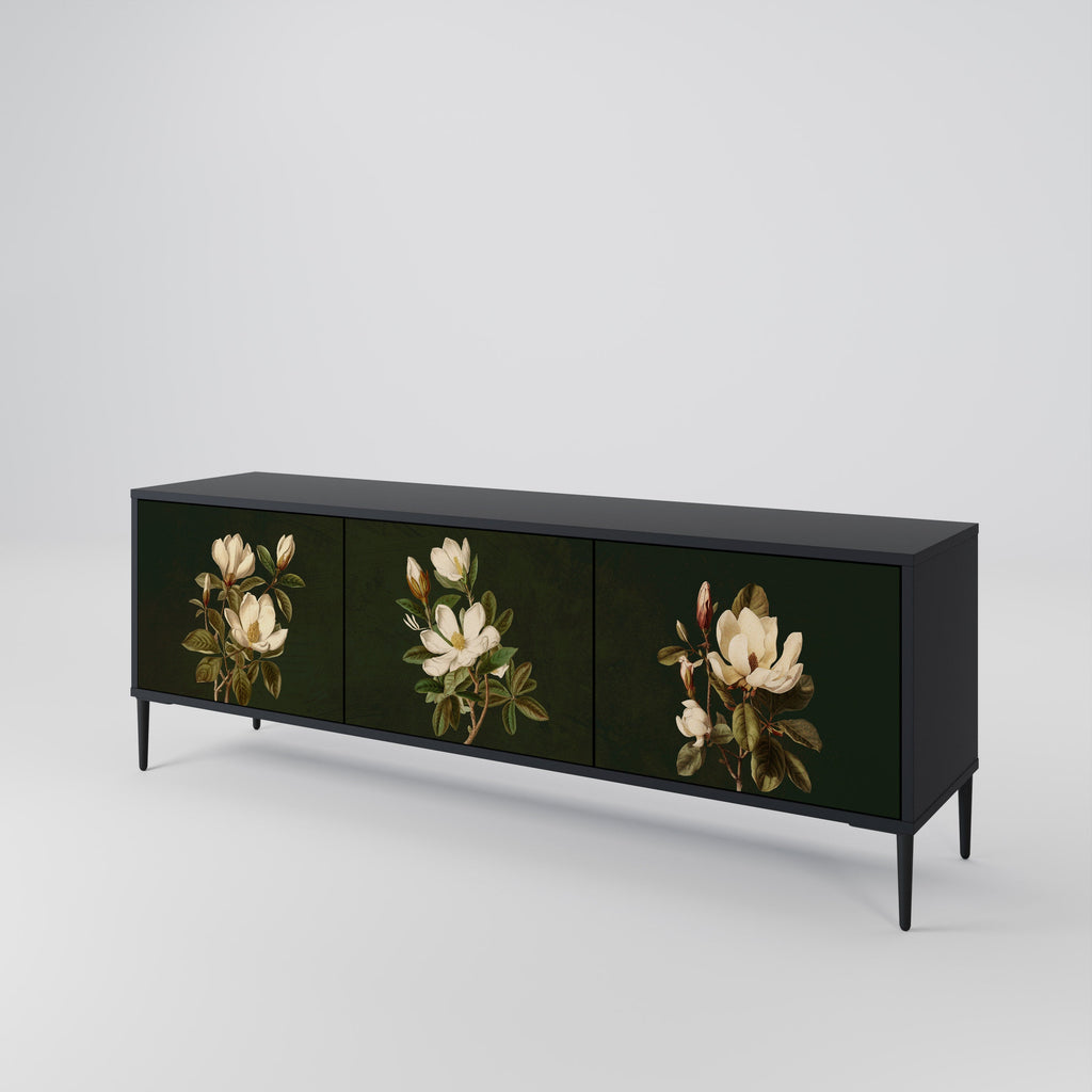 FLORAL NOIR 3-Door TV Stand in Black Finish