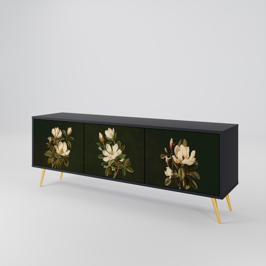 FLORAL NOIR 3-Door TV Stand in Black Finish